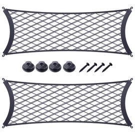 JINGKE 2 Pcs Small Cargo Net Pocket Elastic Mesh Netting Car Mesh Pouch with Screws and Hooks for Trunk RV Boats Home Cargo Storage (25.6'' x 9.8'')
