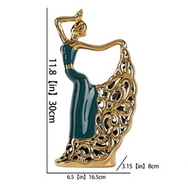 Ceramic Peacock Dancer Statue, Green and Gold Home Decor, Ballerina Sculpture, Peacock Home Decor for Room Corner Shelf Bathroom Shelf Corner Shelf TV Cabinet Corner Counter Top Decoration