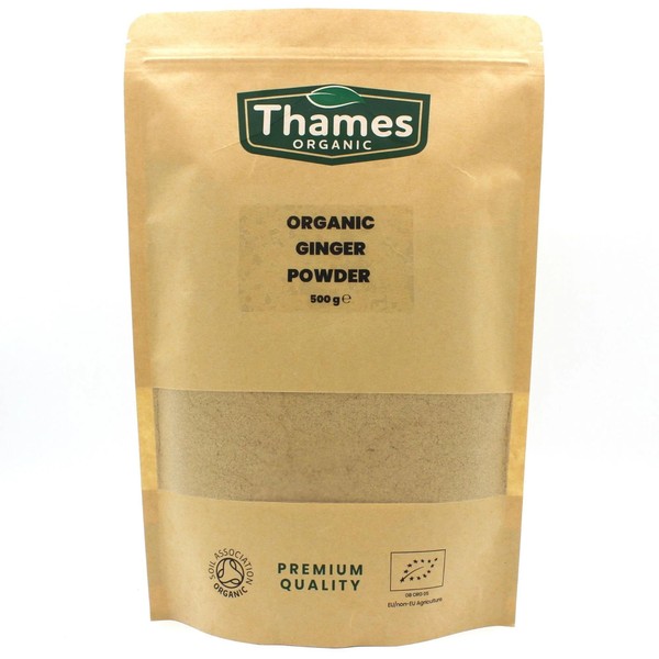 Organic Ginger Powder - No Additives or Preservatives - Raw, Vegan, GMO-Free, Certified Organic - Flavorful, Aromatic Spice for Cooking, Baking, and Tea - Thames Organic 500g