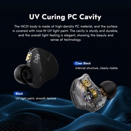 CCZ NC01 Gospel Gaming Earbuds, Stereo Sound in Ear Monitor Headphone Wired, Customized Dual Magnetic DD IEMS Earphone with Detachable Tangle-Free Cable PC Cavity for Computer(without mic,Clear Black)