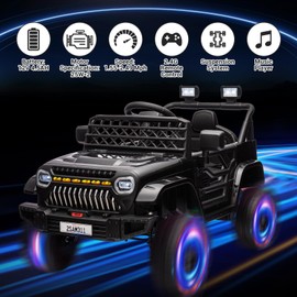 Kids Ride On Truck Car with Remote Control, 12V Battery Powered Toy Car with Spring Suspension, LED Lights, Music, Toddler Electric Vehicles for Girls Boys 3+, Black