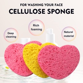 100-Count Compressed Facial Sponges for Estheticians Heart Shape Natural Cellulose Sponge Professional Cosmetic Spa Sponges for Face Cleansing, Massage, Pore Exfoliating, Mask, Makeup Removal, Mixed