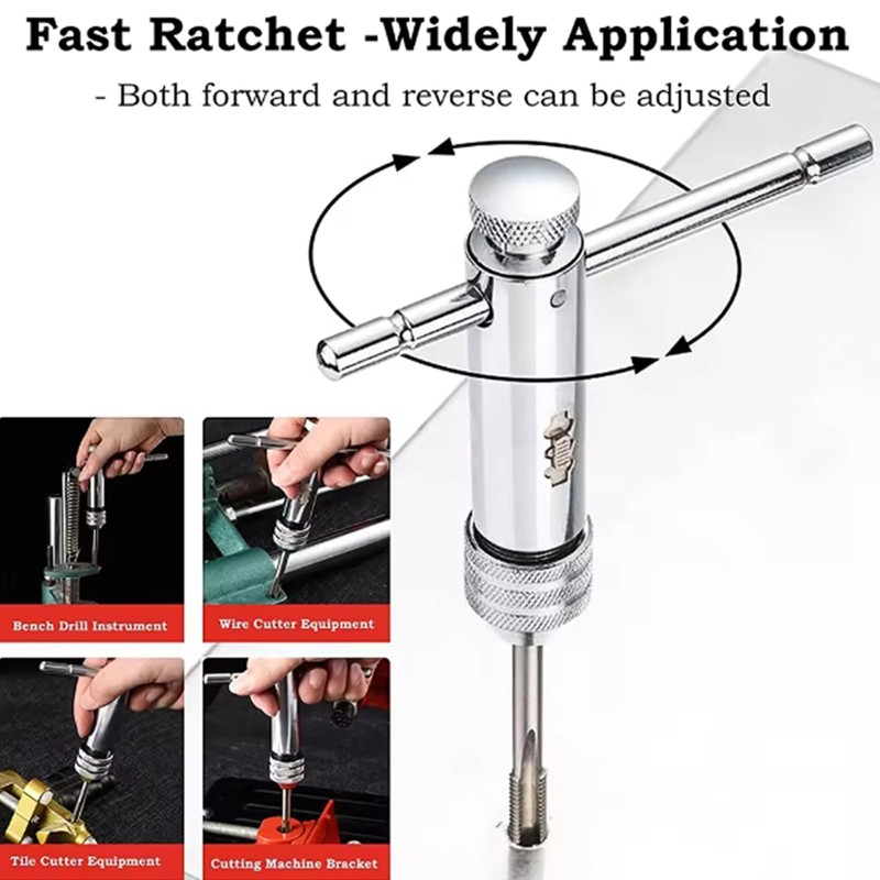 Wilsonzin T Handle Tap Wrench Ratchet, Adjustable Hand Tap Set,