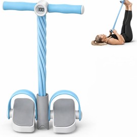Hekisace Smart Foot Pedal Puller with Digital Counter, 6 Resistance Bands for Full Body Workout, Yoga, and Home Fitness(Blue)