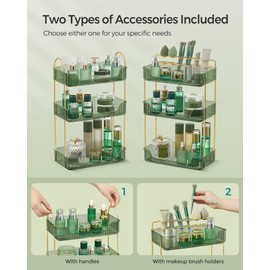 SONGMICS Makeup Organizer, 3-Tier Skincare Organizer Countertop, Customizable, 2 Types of Accessories, Jewelry Holder, for Vanity, Bedroom, Bathroom, Christmas Gift, Pale Green UJKA013C01