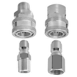 HYSHLC 4pcs Pressure Washer Coupler Set, NPT 3/8 Inch Stainless Steel Quick Connect Fittings with Male-Female Adapters, 5000 PSI Heavy-Duty Quick Release Couplers for Garden Hose Pressure Washers