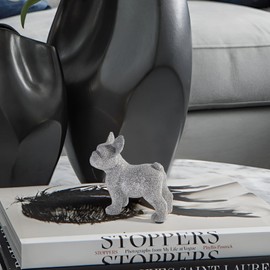 JOOMBE French Bulldog Statue,Resin Sparkly Frenchie Dog Sculpture Decor for Home Living Room Office Bedroom Shelf Desktop Decorations,French Bulldog Gifts for Men and Women,Silver