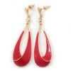 Crimson Red Enamel Teardrop Earrings In Gold Tone/65mm Long