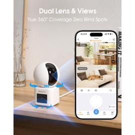 ARCCTV 2-Pack Dual Lens Indoor Security Camera, 2.5K WiFi 6 Pet Camera for Home Security System, 4-View Whole Home Coverage, 360° AI Tracking, 5GHz/2.4GHz Dog Camera, Night Vision, Phone App