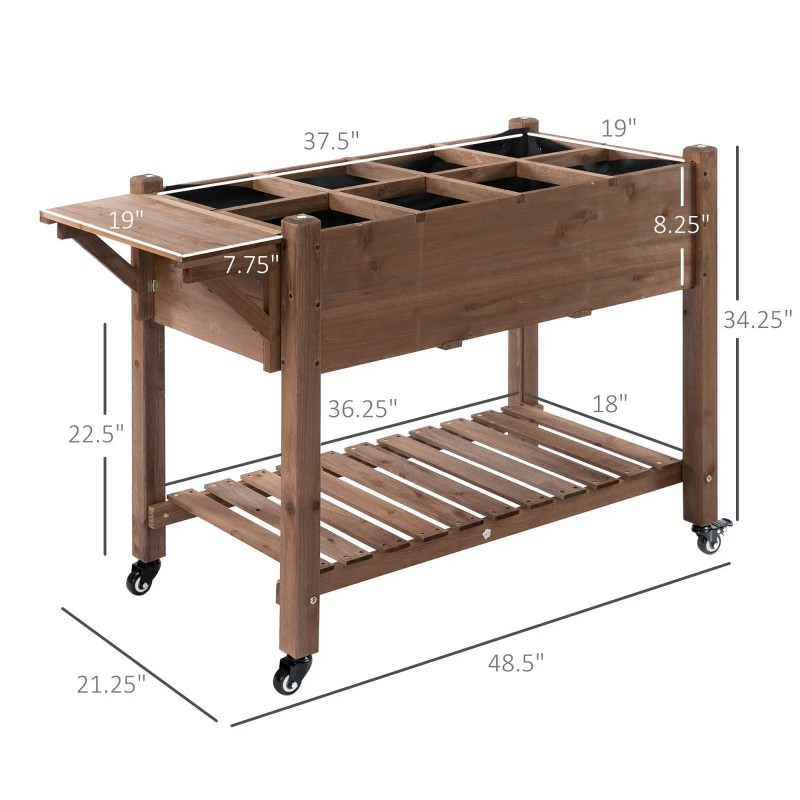 Brown 49x21x34 Raised Garden Bed with Grow Grids & Storage