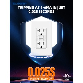 ELEGRP GFCI Outlet 20 Amp, Self-Test GFI Electrical Outlet with Thinner Design, TR Tamper Resistant GFCI Receptacle, Ground Fault Circuit Interrupters with Wall Plate, UL Listed, Matte White, 2 Pack