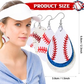 Highergo 12 Pairs Baseball Earrings for Women Leather Softball Earrings Geometric Glitter Layered Dangle Sports Ball Jewelry Sports Fans Gifts