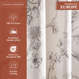 Maison d' Hermine 100% Cotton Curtain - 50"x108" Beige Decorative Curtain - Aesthetic Curtains for Farmhouse, Kitchen & Bedroom - for Spring & Summer - Jouy Paradis Collection