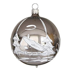 Jingle Bells Lauscha Christmas Baubles 5 cm (6 Pieces) Antique Silver with White Winter Landscape