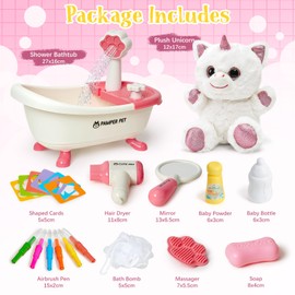 Toylink Unicorn Gifts for Girls, Toy Unicorn Cuddly Toy with Squeeze Water Bath & Washable Colouring Pencils, Creative Gift Girls 4 5 6 7 8 Years for Birthday Christmas