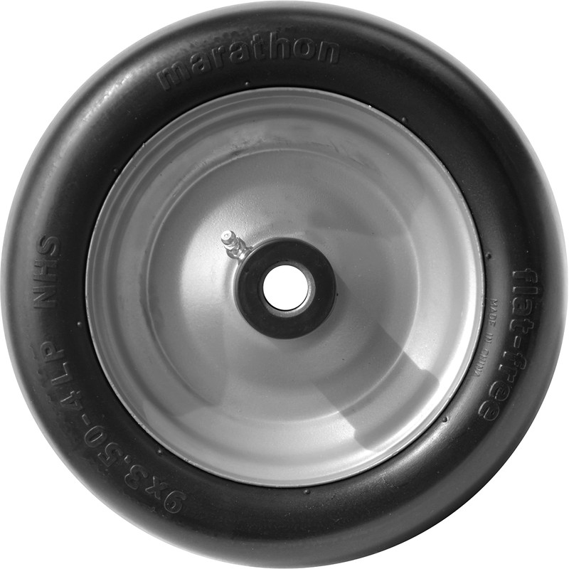 Marathon 9x3.50-4" Flat Free Lawnmower Tire on Wheel, 4" Centered