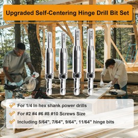 𝐔𝐩𝐠𝐫𝐚𝐝𝐞𝐝 VIX Bit Self Centering Hinge Drill Bit Fit for Make it Snappy Tools Bosch 1/4 in Hex-Shank 5/64", 7/64", 9/64", 11/64", for #2 4 6 8 10 12 Screws Size, Self Centering Drill Bit Set