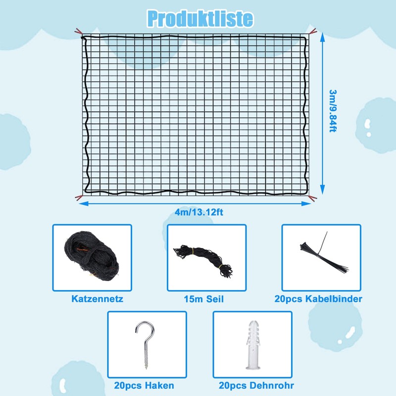 SUCCEFORT Cat Net for Balcony, 3 x 4 m Cat