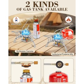 Camping Stove Gas Portable,Windproof and Portable,Featuring a 3900W Burner with Piezo Ignition,Adapters,and Converters for Outdoor BBQs,Cooking,Fishing,Hiking and Picnics