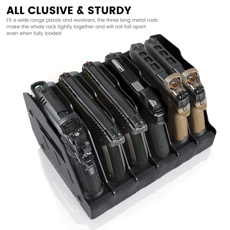 Gun Rack for 6 Handguns, Pistol Holder Organizer Accessories Gun