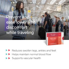 TRAVELSANA Long-Haul Circulation Relieves Leg Discomfort, Reduces Swollen Feet, Legs, Ankles from Prolonged Sitting, Travel Essentials, Pycnogenol 100mg, Ginger Extract, 10 Servings (Veg Caps)