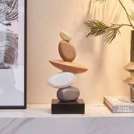 Sandstone Statue Decor for Living Room, Modern Resin Stone Sculptures for Coffee Table Decor, Gray and White Statue for Shelf Bookshelf Decorations, Gifts for Good Luck, Health, Strength (Colorful)