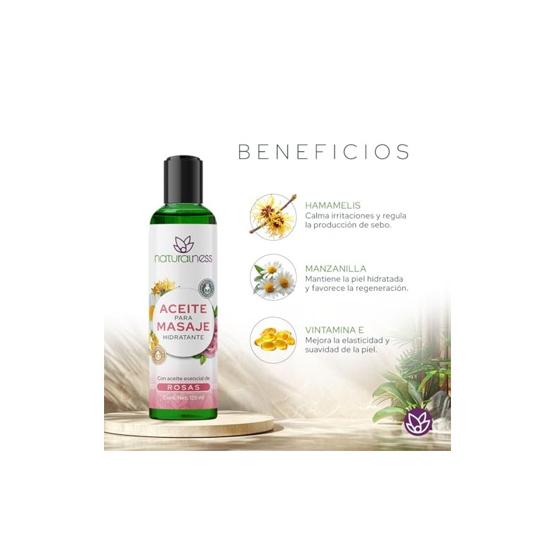Naturalness Aceite para Masaje Corporal Hidratante con Manzanilla, Hamamelis y