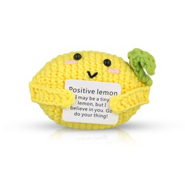 NQEUEPN Positive Lemon, 10 cm Large Crochet Toy Doll with Encouragement Card, Hand Knitted Decorative Lemon Toy for Bedroom Decoration, Home, Office