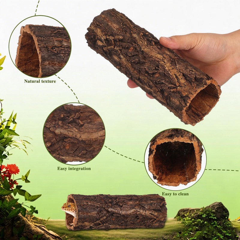 DECHOUS Natural Cork Bark for Reptile Hideout Round Cork Bark