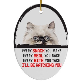 Every Snack You Make I'll Be Watching You Black Point Himalayan Cat Christmas Ornament - Funny White Oval Ceramic Decoration Gifts for Cat Lovers