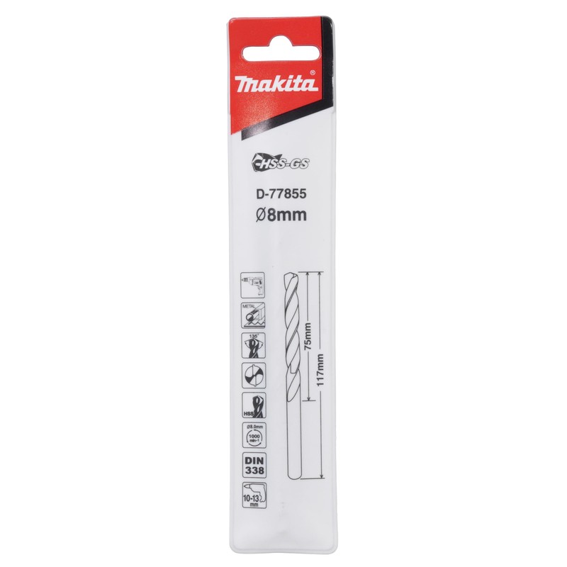 Makita D-77855 Metal Drill Bit HSS-GS 8.0 x 117 mm