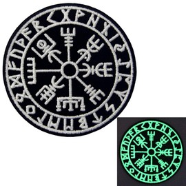 EmbTao Glow In Dark Vegvisir Viking Compass Norse Rune Morale Tactical Embroidered Applique Iron On Sew On Patch