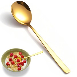 HANSGO Korean Spoons with Long Handles, 8 Inch Stainless Steel Soup Spoons for Home Kitchen Restaurant, 8PCS, Gold