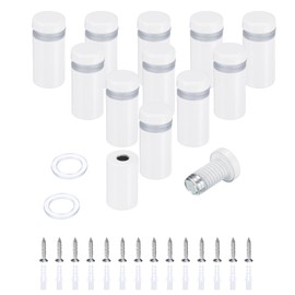 sourcing map 12 Pcs 1/2" x 1" Standoff Screws Stainless Steel Wall Mount Sign Mounting Hardware Kit with 14pcs Screws for Hanging Acrylic Glass Signs Advertising Boards, White