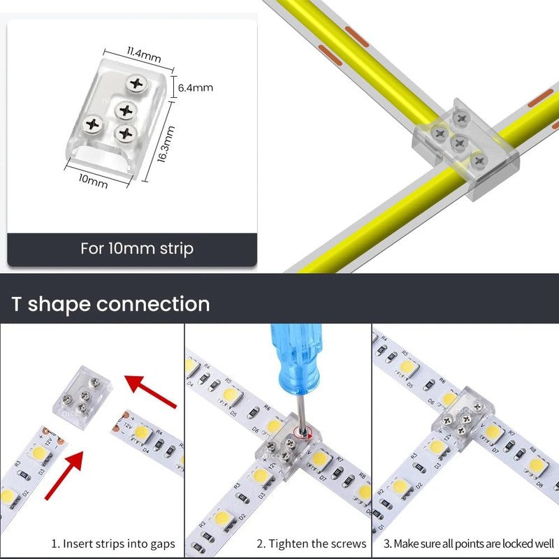 YUTOKEER 10mm Solder-Free LED Strip Connector - Supports L-Shape &