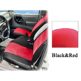 NLQR 1998-2003 Front Seat Covers for Ford Ranger Pickup 60/40 High Back Bench Seat Cover, Without Console 2Pcs Universal Fit Seat Covers Black and Red