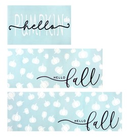 MATBAR Fall Decor Kitchen Rugs Sets of 3 Non Slip Washable Thanksgiving Pumpkin Kitchen Mats for Floor Fall Decorations for Home Clearance Rubber Blue Runners for Hallways (20"x32"+20"x48"+20"x59")