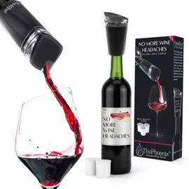 PureWine Phoenix Wine Aerator Pourer Spout - Removes Histamines & Sulfites as You Pour, Red & White Wine Purifier Filter, Helps Allergies & Headaches, Restores Oxidized Bottles- Starter Kit, Noir