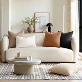 EMEMA Pack of 2, 12 x 20 Inch, Textured Boucle Throw Pillow Covers Cozy Soft Accent Solid Cushion Cases Decorative Camel Pillowcases for Couch Sofa Chair Bedroom Living Room Home Decor