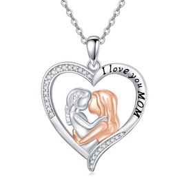 VONALA Mother Necklace Sterling Silver Mum and Daughter Love Heart Pendant Necklaces Mother's Day Jewellery Gifts for Mama Grandma Wife