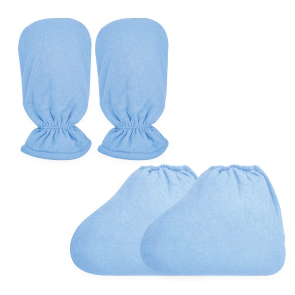 Charmyth 2 Pairs of Paraffin Wax Gloves, Terry Clothing, Extra Thick Paraffin Wax Bathing Gloves, Paraffin Wax Boots, Paraffin Bath Accessories for Spa and Heat Therapy, Blue