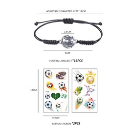 GVSAVY 16 Pieces Football Bracelets with 2 Pieces Football Tattoo Stickers, Handwoven Alloy Bracelet, Adjustable Football Charms, Cute Party Accessories, Suitable for Gathering, Party(Black)