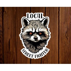 Horizon Decals Local Street Fighter Raccoon Vinyl Sticker Decal - 5 Inches Funny for Vehicles Cars Bumper Helmet Motorcycle Window Adults Laptops Boat Cup Tumblers Bike Adults Trucks