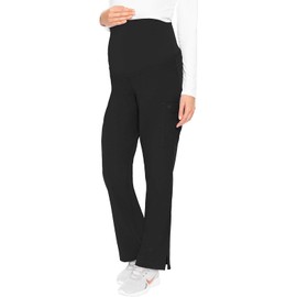 Med Couture Maternity Scrub Pant - 3 Pockets Straight Leg with Side Vents at Hem Soft Jersey Knit Waist Panel MC028, S, Black