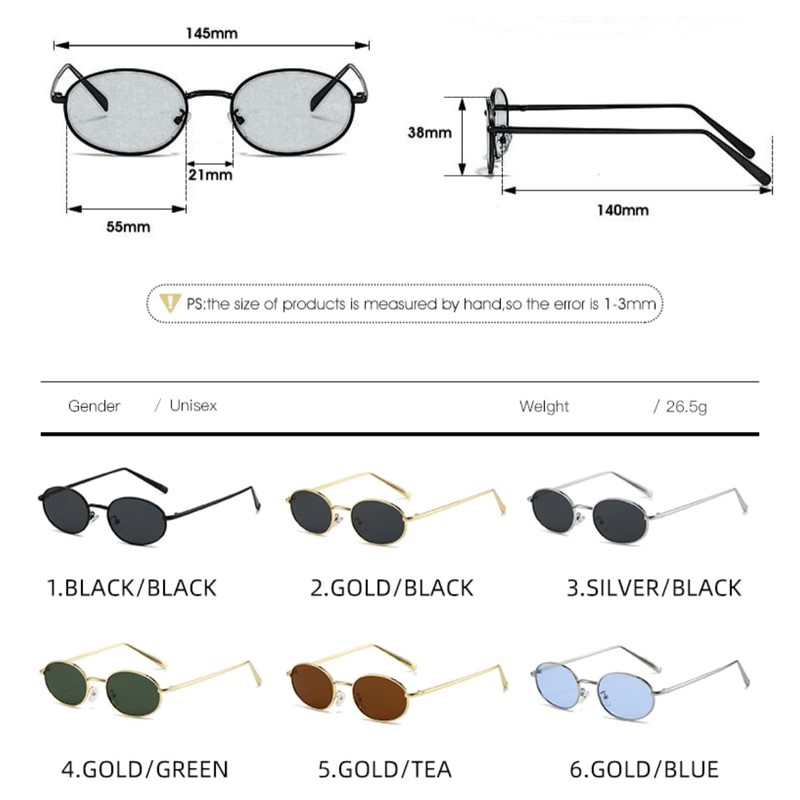 QVKUUT Retro Oval Metal Frame Sunglasses for Men and Women,