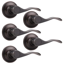 Probrico 5 Pack Dummy Door Lever, Wave Door Handle Right Hand - Dummy for Laundry Room, Hallway, Closet, Single Side Non-Turning Pull Oil Rubbed Bronze, Easy Installation Pull Only Lever Set
