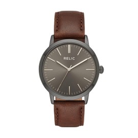 Relic by Fossil Reloj analógico de vestir para hombre, Jeffery Gunmetal/Brown, 3H para hombre