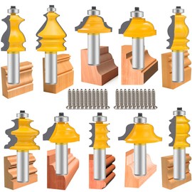 TAIWAIN Router Bit Set Wood Cutter 1/2-Inch Shank 10PCS, Bevel Raised Panel Woodworking Carbide Groove Tongue Milling Tool, Cabinet Door Rail and Stile Router Bits Sets(SHAPE1)