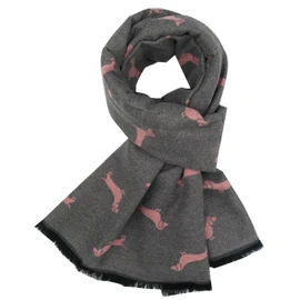 GFM® Women's Cashmere Texture Dachshund Dogs Shawl Scarf for Autumn Winter -DG-11-Grey Pink - (FLD-DGSHL-11-BHGLB)