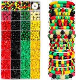 Juneteenth Clay Beads Bracelets and Jewelry Making Kit, Pan-African Freedom Day Beads Art DIY Craft Kit, Jamaica Bohemian Chic Holiday Party Supplies Decors Gift Bag Stuff, 1 Box